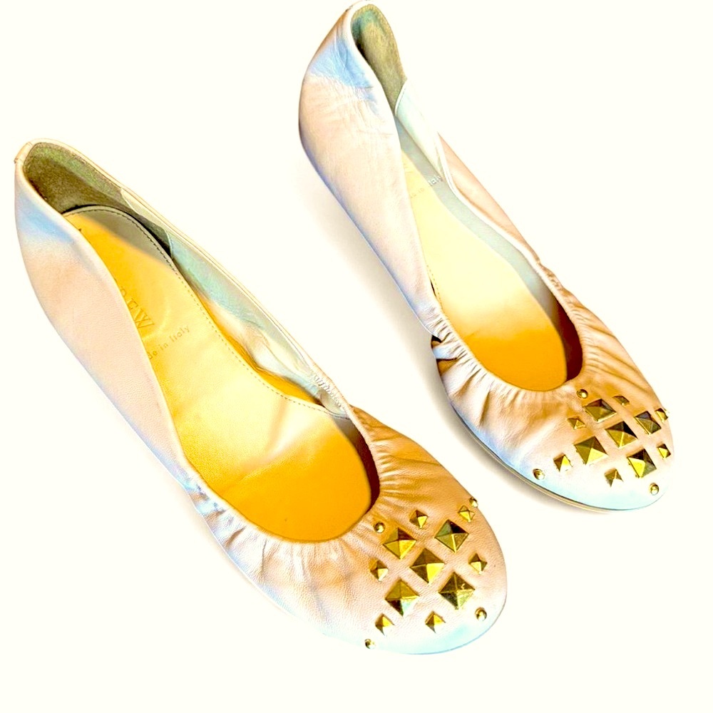 J. Crew Cece ballet flats cream colorway with gold tone studs sz 7.5 balletcore